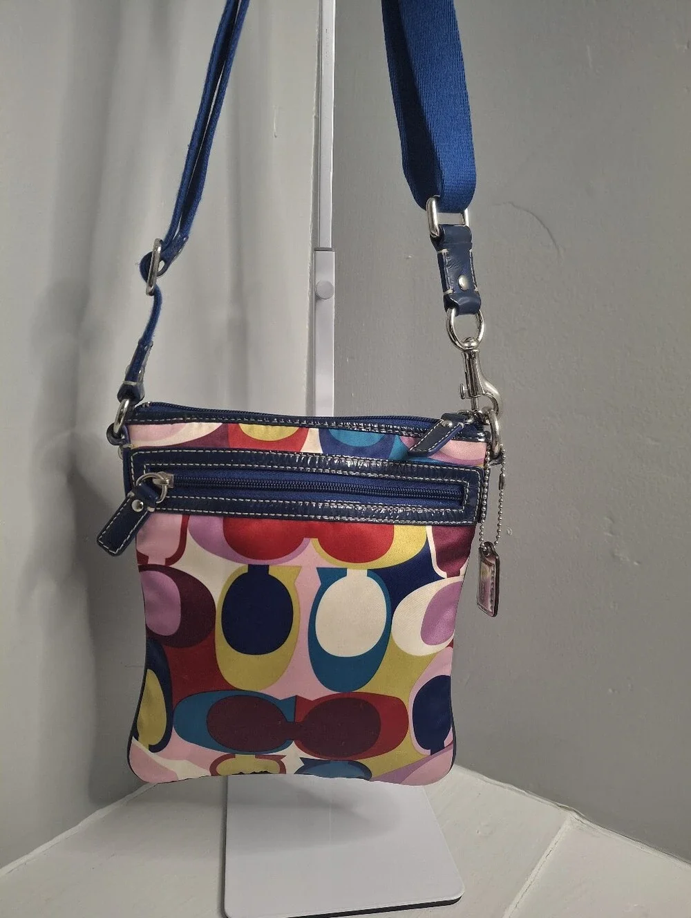 Coach Ashley Scarf Print Swingpack Crossbody Bag Multicolor Satin